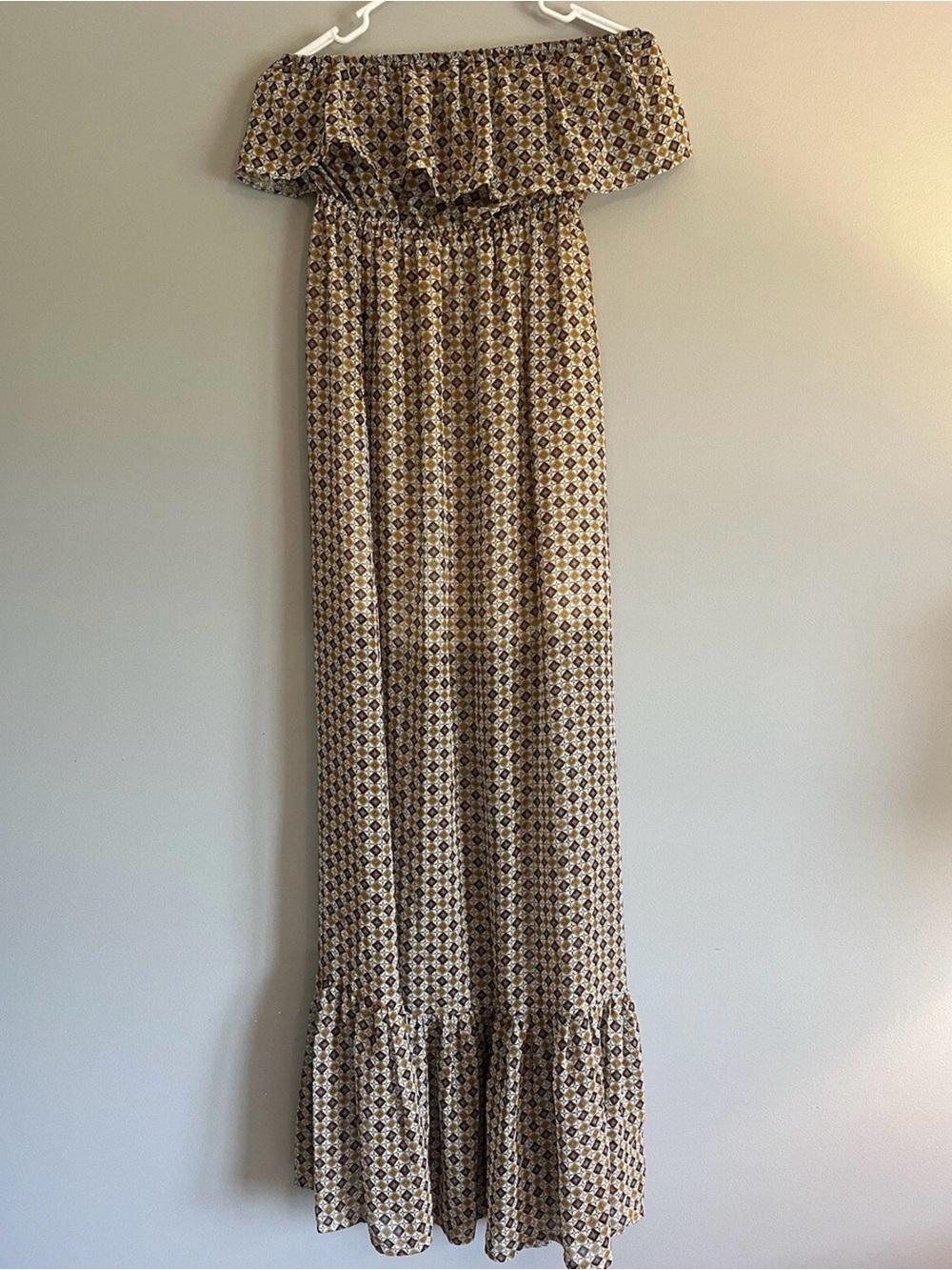 YA Los Angeles Medium Off The Shoulder Maxi Dress Sundress Liner Silk Blend 1371